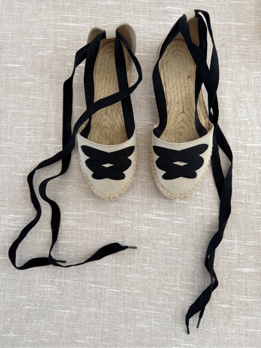 Woven Espadrille Flats with Black Laces - Women